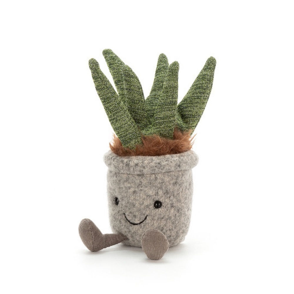 Jellycat RETIRED I Am Silly Succulent Aloe 9" Smiling Pot Plant Plush Stuffed 🪴